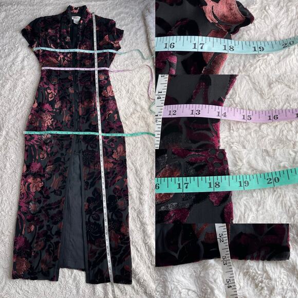 SOLD Jones New York velvet floral burnout maxi dress gown silk cheongsam - Picture 5 of 14